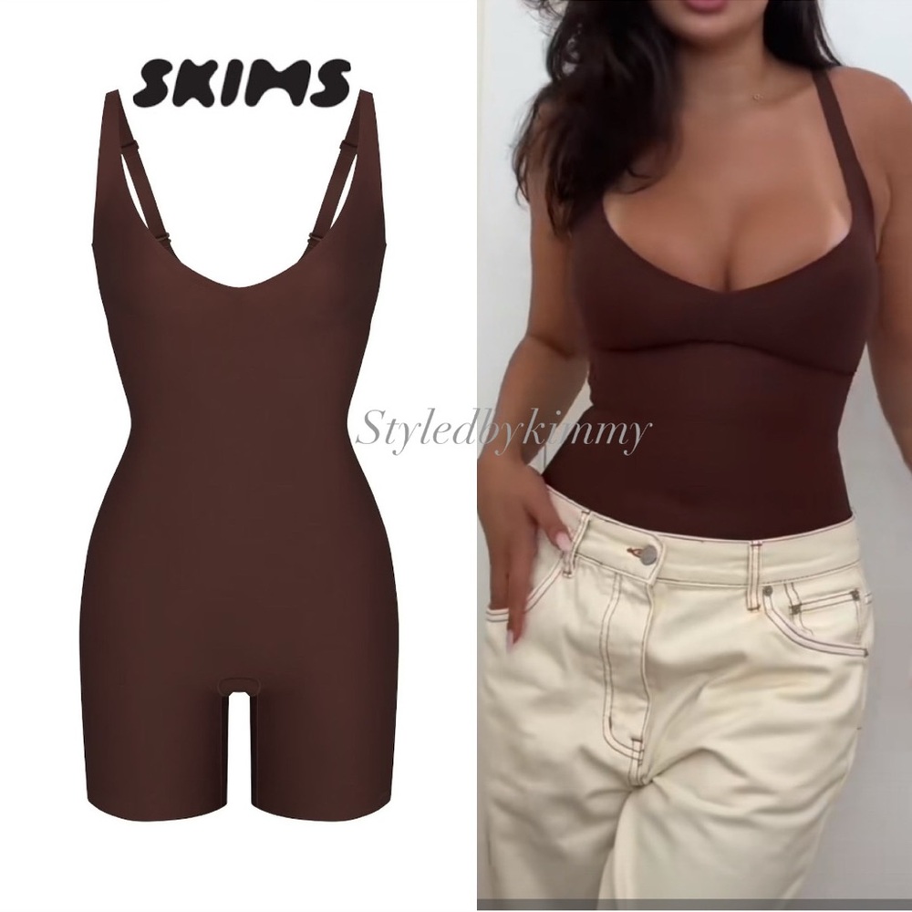 SKIMS Body Unlined Plunge Mid Thigh Bodysuit New NWT COCOA M Medium